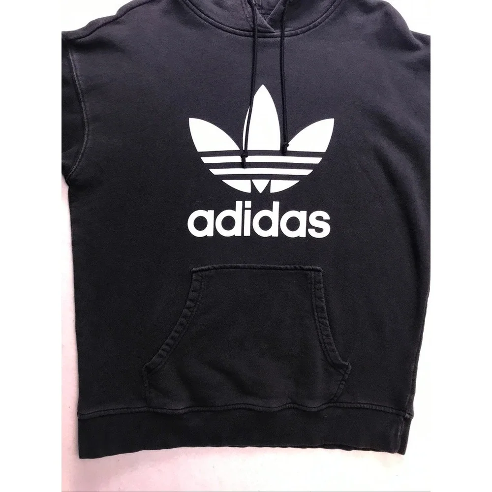 Adidas Origionals Trefoil‎ Hoodie Mens Medium Black Pullover Sweatshirt Logo